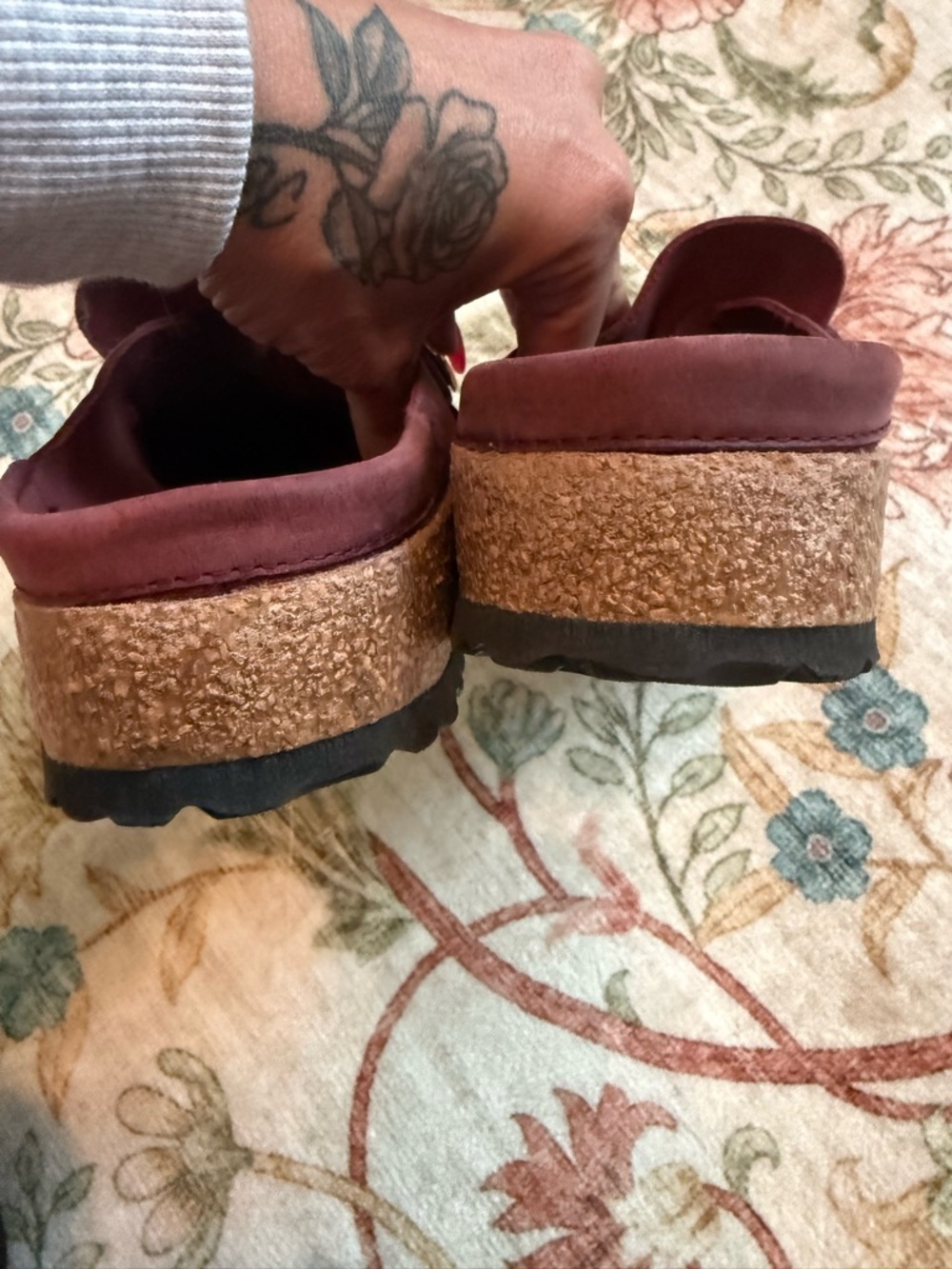 Birkenstock Burgundy Leather Slip-On Loafers with Gold Buckles - Picture 5 of 6
